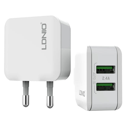 LDNIO A2201 2.4A Dual USB Charging Head Travel Direct Charge Mobile Phone Adapter Charger With 8 Pin Data Cable(EU Plug) - USB Charger by LDNIO | Online Shopping UK | buy2fix