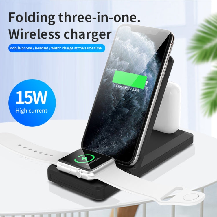 H6 3 in 1 Portable Folding Wireless Charger for iPhone + iWatch + AirPods(White) - Apple Accessories by buy2fix | Online Shopping UK | buy2fix