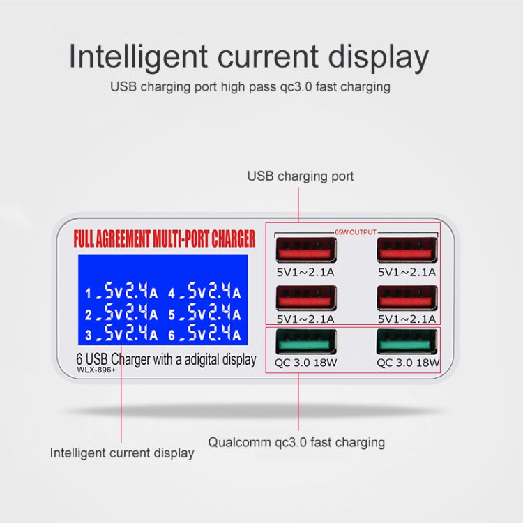 WLX-896+ 6 In 1 Multi-function Smart Digital Display USB Charger(UK Plug) - Multifunction Charger by buy2fix | Online Shopping UK | buy2fix