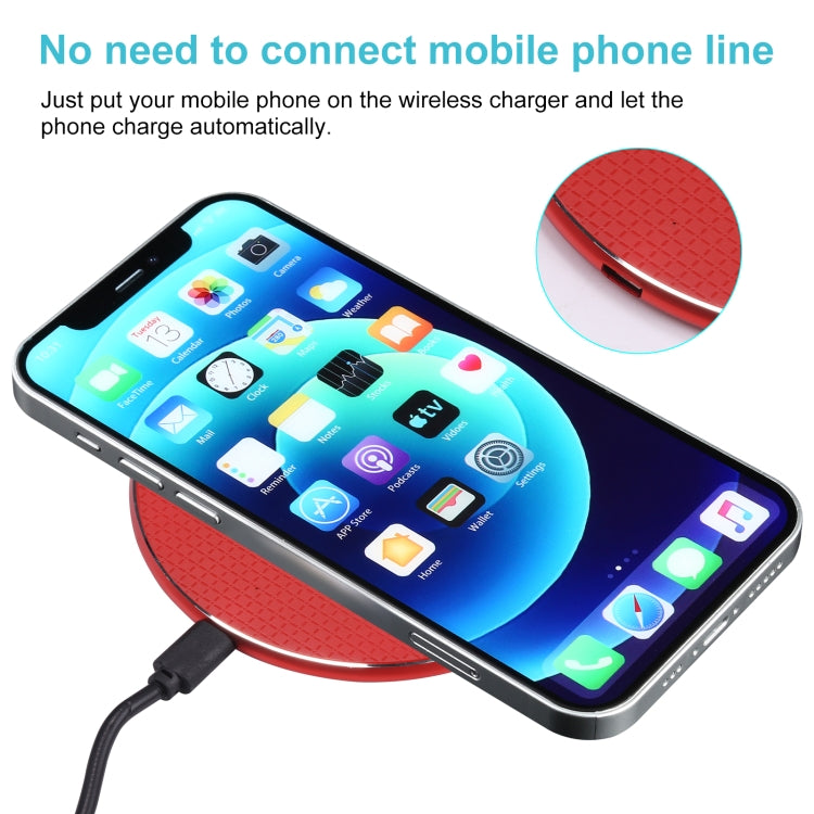 10W QI Plaid Pattern Round Metal Wireless Charger (Red) - Apple Accessories by buy2fix | Online Shopping UK | buy2fix