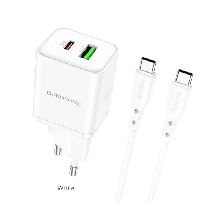 Borofone BN7 PD20W + QC3.0 Dual Ports Travel Charger with Type-C / USB-C to Type-C / USB-C Cable, EU Plug(White) - USB Charger by Borofone | Online Shopping UK | buy2fix