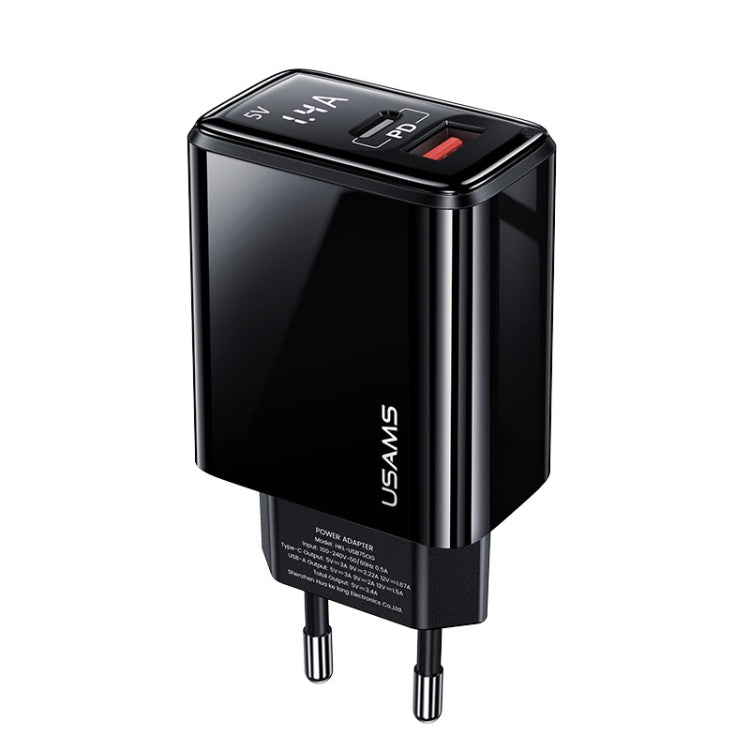 USAMS US-CC133 T40 PD + QC3.0 Ports Fast Charger Power Adapter with Digital Display, EU Plug - USB Charger by USAMS | Online Shopping UK | buy2fix