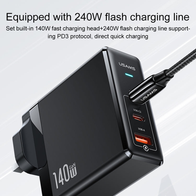 USAMS US-SJ581 T53 3 in 1 140W 3 USB Interfaces GaN Fast Charger Set, UK Plug (Black) - USB Charger by USAMS | Online Shopping UK | buy2fix