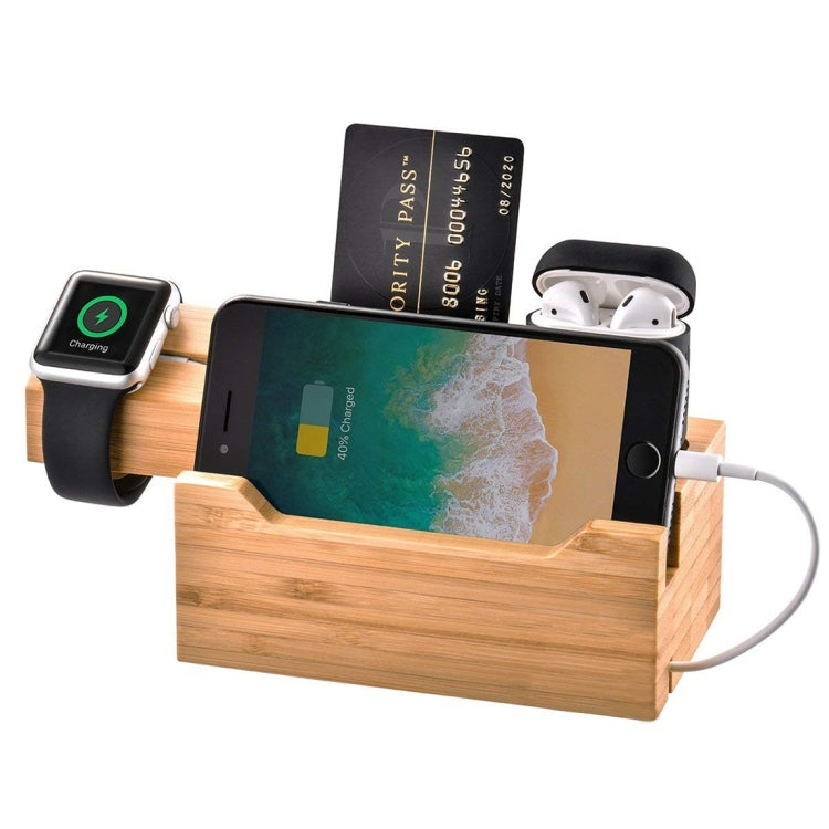 Multi-function Bamboo Charging Station Charger Stand Management Base with 3 USB Ports, For Apple Watch, AirPods, iPhone, UK Plug - Others by buy2fix | Online Shopping UK | buy2fix