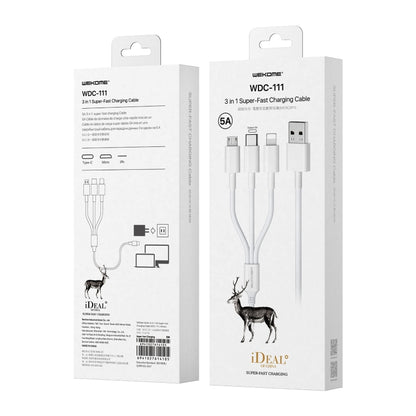 WK WDC-111 5A 3 In 1 8 Pin + Micro + Type-C / USB-C Multi-function Super-fast Charging Cable, Length: 1.3m(White) - Multifunction Cable by WK | Online Shopping UK | buy2fix