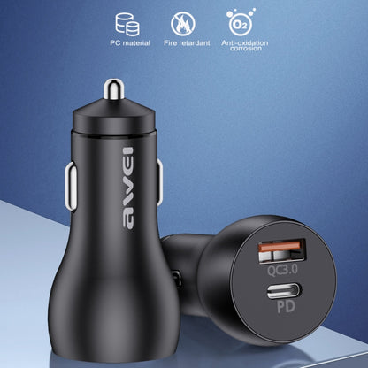 awei C-822 18W PD 8 Pin + 18W QC 3.0 USB Interface Car Charger(Black) - Car Charger by awei | Online Shopping UK | buy2fix