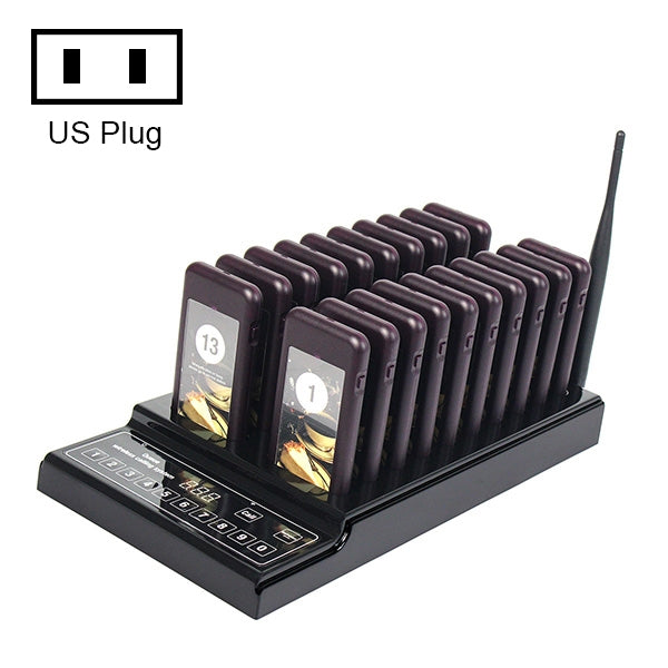 QC100 999 Channel Restaurant Wireless Paging Queuing Calling System with 20 Call Coaster Pagers, US Plug - Security by buy2fix | Online Shopping UK | buy2fix