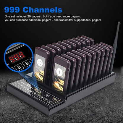 QC100 999 Channel Restaurant Wireless Paging Queuing Calling System with 20 Call Coaster Pagers, US Plug - Security by buy2fix | Online Shopping UK | buy2fix