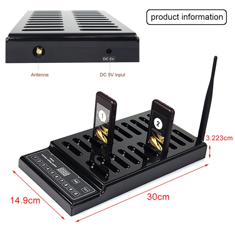 QC100 999 Channel Restaurant Wireless Paging Queuing Calling System with 20 Call Coaster Pagers, US Plug - Security by buy2fix | Online Shopping UK | buy2fix