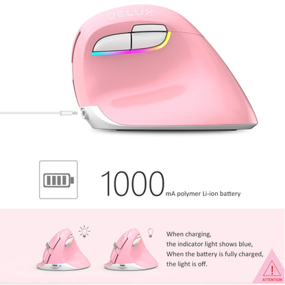 DELUX M618 Mini 2.4G Wireless 2400DPI USB Rechargeable Ergonomic Vertical Mouse (Pink) - Wireless Mice by DELUX | Online Shopping UK | buy2fix