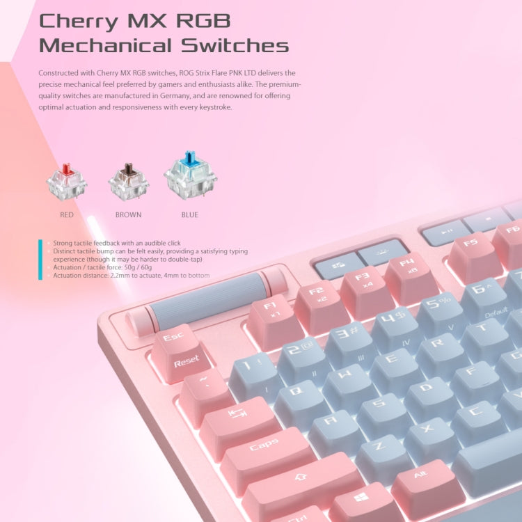 ASUS Strix Flare Pink LTD RGB Backlight Wired Gaming Keyboard with Detachable Wrist Rest (Mechanical Blue Switch) - Wired Keyboard by ASUS | Online Shopping UK | buy2fix