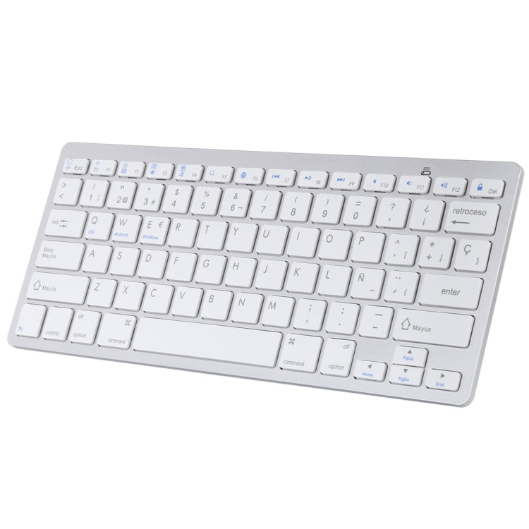 WB-8022 Ultra-thin Wireless Bluetooth Keyboard for iPad, Samsung, Huawei, Xiaomi, Tablet PCs or Smartphones, Spanish Keys(Silver) - Computer & Networking by buy2fix | Online Shopping UK | buy2fix