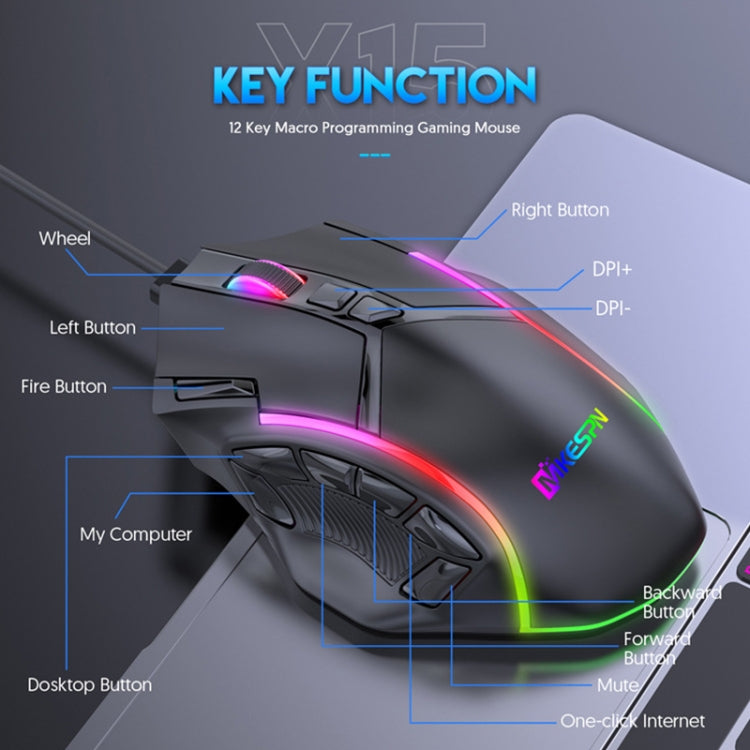 MKESPN X15 Full Speed 12800DPI 12 Buttons Macro Definition RGB Wired Mouse - Wired Mice by MKESPN | Online Shopping UK | buy2fix