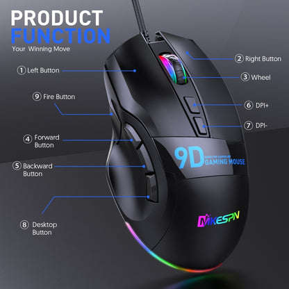 MKESPN X10 9-Buttons RGB Wired Full Speed Macro Definition Gaming Mouse - Wired Mice by MKESPN | Online Shopping UK | buy2fix