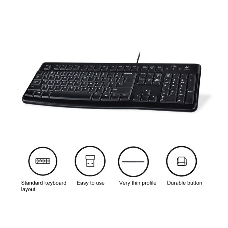 Logitech K120 USB Waterproof Splash Wired Keyboard for Desktop Computers / Laptops(Black) - Wired Keyboard by Logitech | Online Shopping UK | buy2fix