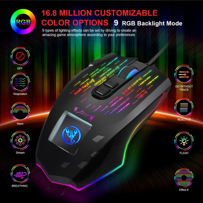 HXSJ J500 7 Keys RGB Programmable Display Screen Gaming Wired Mouse - Wired Mice by HXSJ | Online Shopping UK | buy2fix