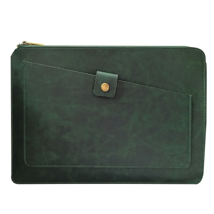 Universal Genuine Leather Business Zipper Laptop Tablet Bag For 15 inch and Below(Green) - 15 inch by buy2fix | Online Shopping UK | buy2fix