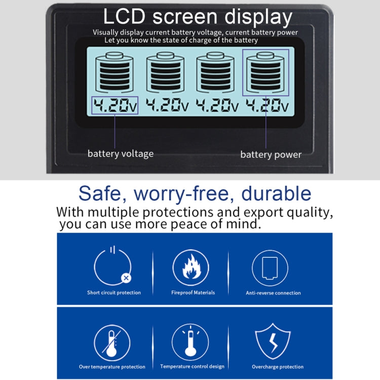 Micro USB 4 Slot Battery Charger for 3.7V Lithium-ion Battery, with LCD Display - Consumer Electronics by buy2fix | Online Shopping UK | buy2fix