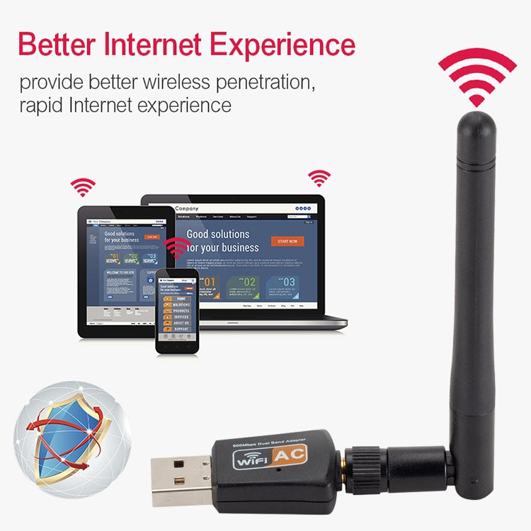 600Mbps 2.4GHz + 5Hz AC Dual Band USB WIFI Adapter with Antenna - USB Network Adapter by buy2fix | Online Shopping UK | buy2fix