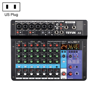 TEYUN NA8 8-channel Small Mixing Console Mobile Phone Sound Card Live Broadcast Computer Recording Console Processor, US Plug(Black) - Consumer Electronics by TEYUN | Online Shopping UK | buy2fix