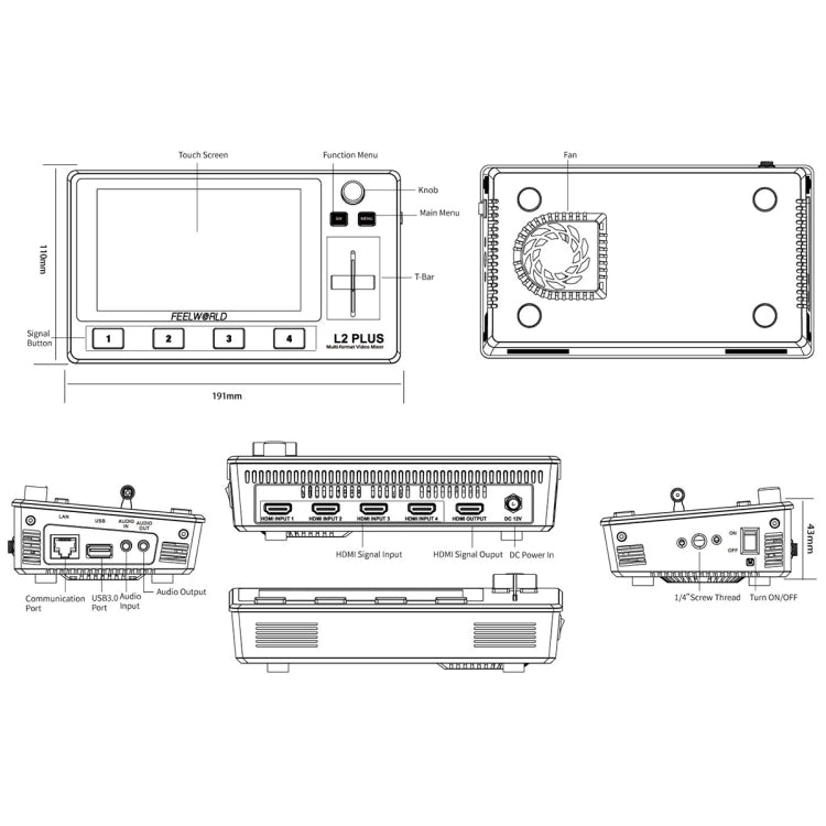 FEELWORLD L2 Plus Multi-camera Video Mixer Switcher with 5.5 inch Screen(EU Plug) - Consumer Electronics by FEELWORLD | Online Shopping UK | buy2fix