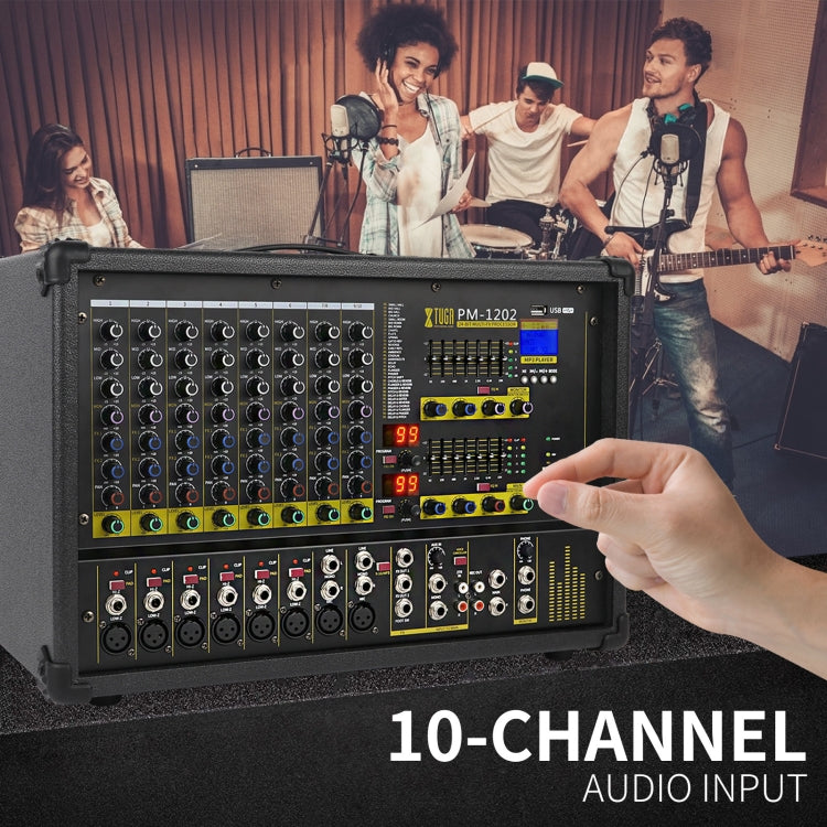 XTUGA PM1202 900W 10 Channel Stage Power Mixer 24Bit Multil-FX Processor Dual 99 DSP Effect DJ Amplifier (US Plug) - Live Sound Effects Processors by XTUGA | Online Shopping UK | buy2fix