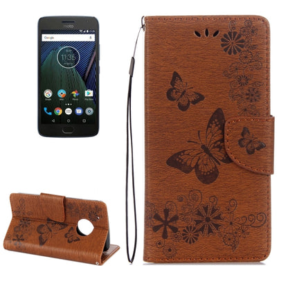 For Motorola Moto G5 Plus Pressed Flowers Butterfly Pattern Horizontal Flip Leather Case with Holder & Card Slots & Wallet(Brown) - Motorola Cases by buy2fix | Online Shopping UK | buy2fix