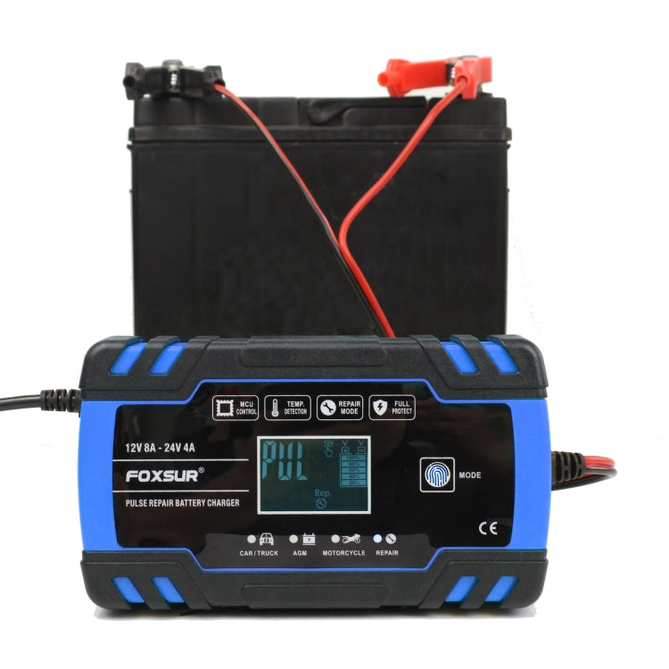 FOXSUR 12V-24V Car Motorcycle Truck Repair Battery Charger AGM Charger, US Plug (Blue) - Battery Charger by FOXSUR | Online Shopping UK | buy2fix