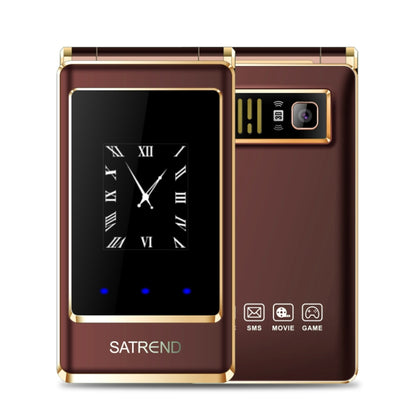 SATREND A15-M Dual-screen Flip Elder Phone, 3.0 inch + 1.77 inch, MTK6261D, Support FM, Network: 2G, Big Keys, Dual SIM(Coffee) - SATREND by SATREND | Online Shopping UK | buy2fix