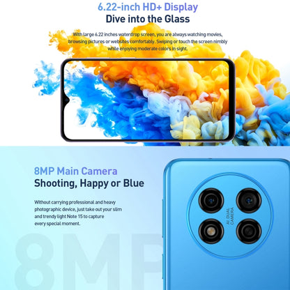 [HK Warehouse] Ulefone Note 15, 2GB+32GB, Face ID Identification, 6.22 inch Android 12 GO MediaTek MT6580 Quad-core up to 1.3GHz, Network: 3G, Dual SIM(Blue) - Ulefone by Ulefone | Online Shopping UK | buy2fix