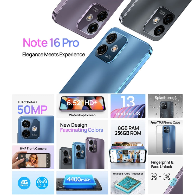 Ulefone Note 16 Pro, 8GB+256GB, Dual Back Cameras, Face ID & Side Fingerprint Identification, 4400mAh Battery, 6.52 inch Android 13 Unisoc T606 Octa Core up to 1.6GHz, Network: 4G, Dual SIM, OTG (Black) - Ulefone by Ulefone | Online Shopping UK | buy2fix