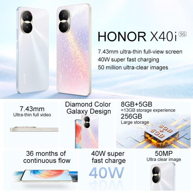 Honor X40i 5G DIO-AN00, 50MP Cameras, 8GB+128GB, China Version, Dual Back Cameras, Side Fingerprint Identification, 4000mAh Battery, 6.7 inch Magic UI 6.1 / Android 12 Dimensity 700 Octa Core up to 2.2GHz, Network: 5G, OTG, Not Support Google Play(Green) - Honor by Huawei | Online Shopping UK | buy2fix