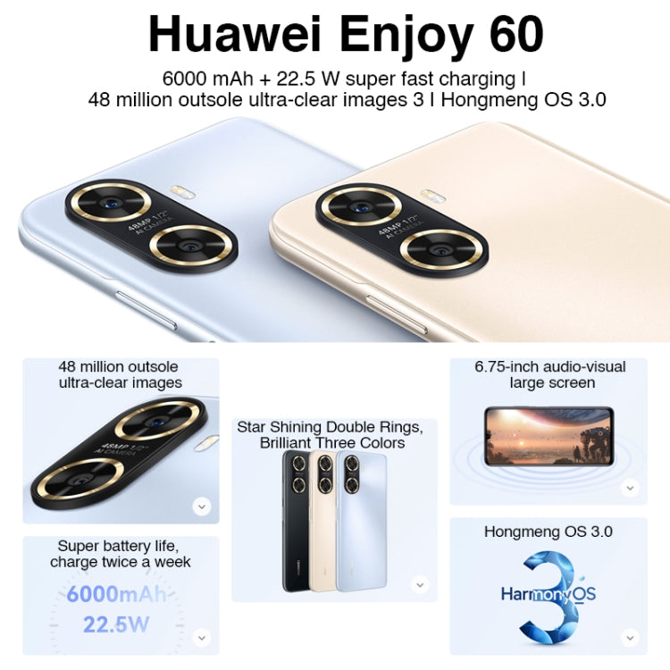 Huawei Enjoy 60 128GB MGA-AL40,  48MP Cameras, China Version, Dual Back Cameras, Face ID & Side Fingerprint Identification, 6000mAh Battery, 6.75 inch HarmonyOS 3.0 Octa Core, Network: 4G, OTG, Not Support Google Play(Black) - Huawei Mate & P by Huawei | Online Shopping UK | buy2fix