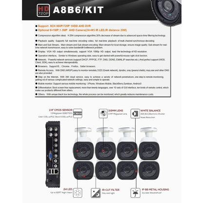 A8B6 8Ch Bullet IP Camera NVR Kit, Support Night Vision / Motion Detection, IR Distance: 15m - Security by buy2fix | Online Shopping UK | buy2fix