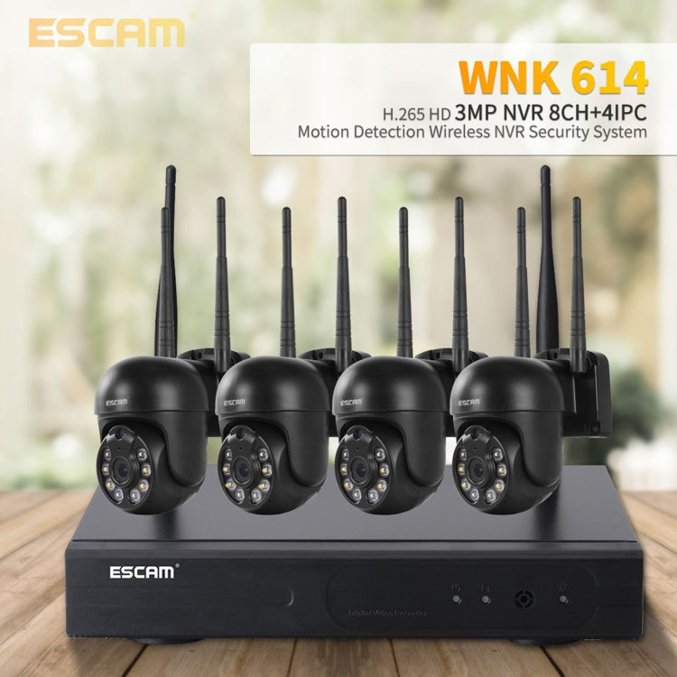 ESCAM WNK614 HD 3.0 Million Pixels 8-channel Wireless + 4IPC Wireless NVR Security System, UK Plug - Dome Camera by ESCAM | Online Shopping UK | buy2fix