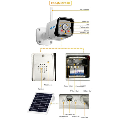 ESCAM QF320 HD 1080P 4G Solar Panel IP Camera, Support Night Vision & TF Card & PIR Motion Detection & Two Way Audio - Dome Camera by ESCAM | Online Shopping UK | buy2fix