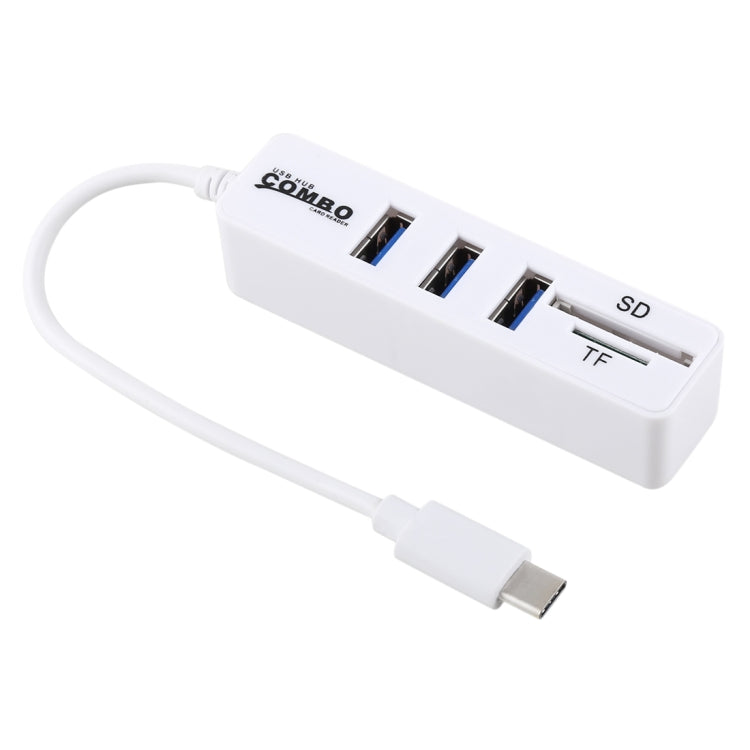 2 in 1 TF & SD Card Reader + 3 x USB Ports to USB-C / Type-C HUB Converter, Total Length: 24cm(White) - Computer & Networking by buy2fix | Online Shopping UK | buy2fix