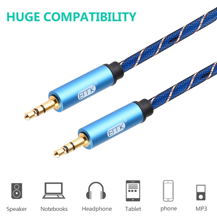 EMK 3.5mm Male to Male Grid Nylon Braided Audio Cable for Speaker / Notebooks / Headphone, Length: 0.5m(Blue) - Consumer Electronics by EMK | Online Shopping UK | buy2fix