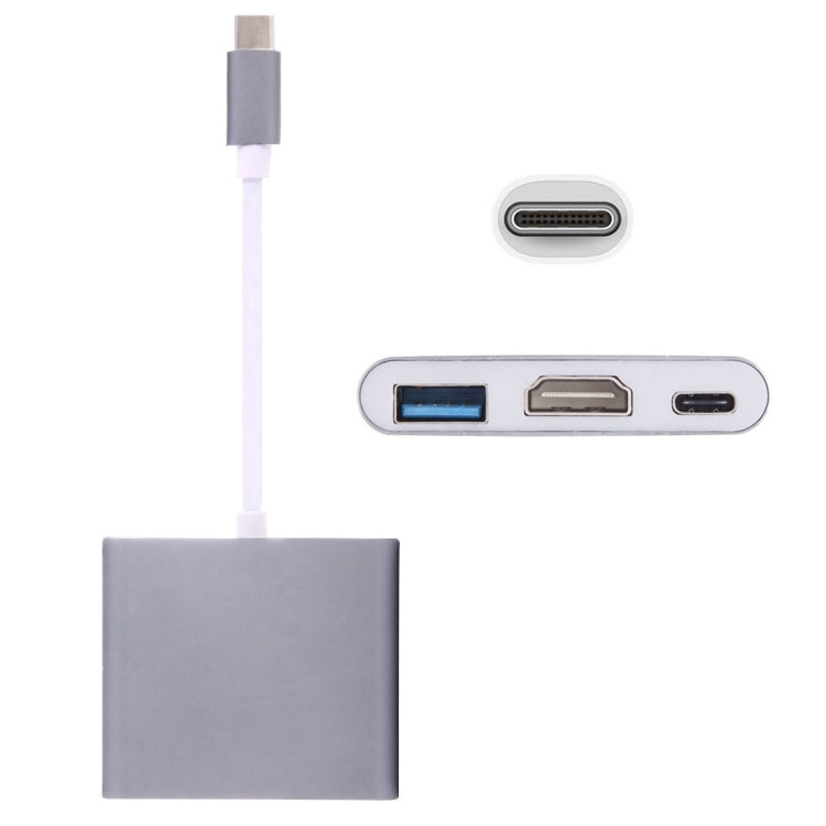 USB-C / Type-C 3.1 Male to USB-C / Type-C 3.1 Female & HDMI Female & USB 3.0 Female Adapter(Grey) - Computer & Networking by buy2fix | Online Shopping UK | buy2fix