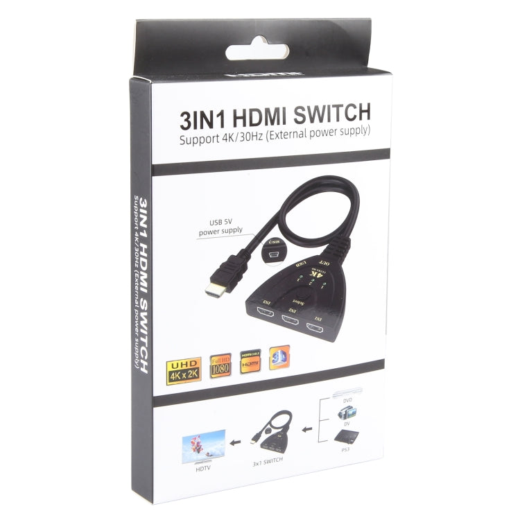 3 x 1 4K 30Hz HDMI Switcher with Pigtail HDMI Cable, Support External Power Supply - Switch by buy2fix | Online Shopping UK | buy2fix