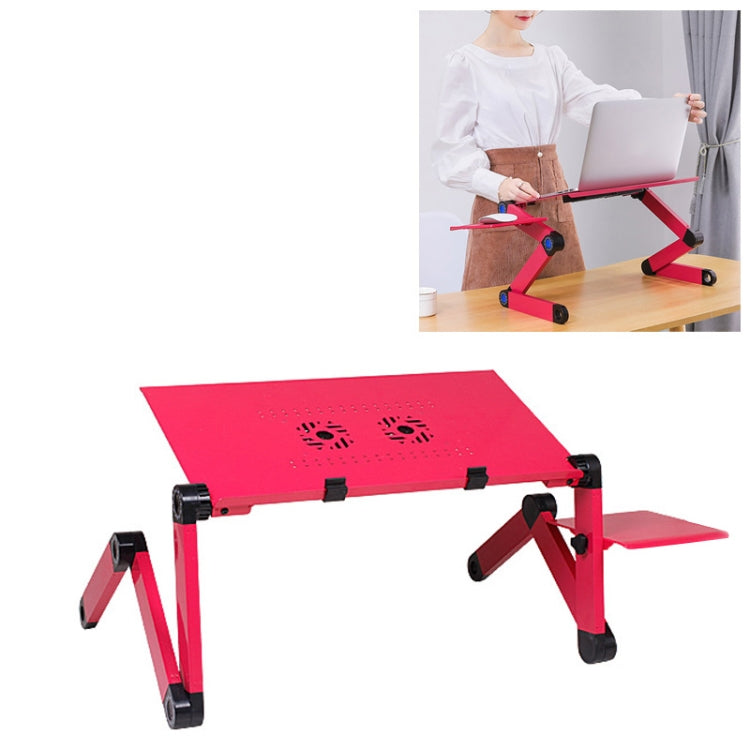 Portable 360 Degree Adjustable Foldable Aluminium Alloy Desk Stand with Double CPU Fans & Mouse Pad for Laptop / Notebook, Desk Size: 480mm x 260mm (Red) - Computer & Networking by buy2fix | Online Shopping UK | buy2fix