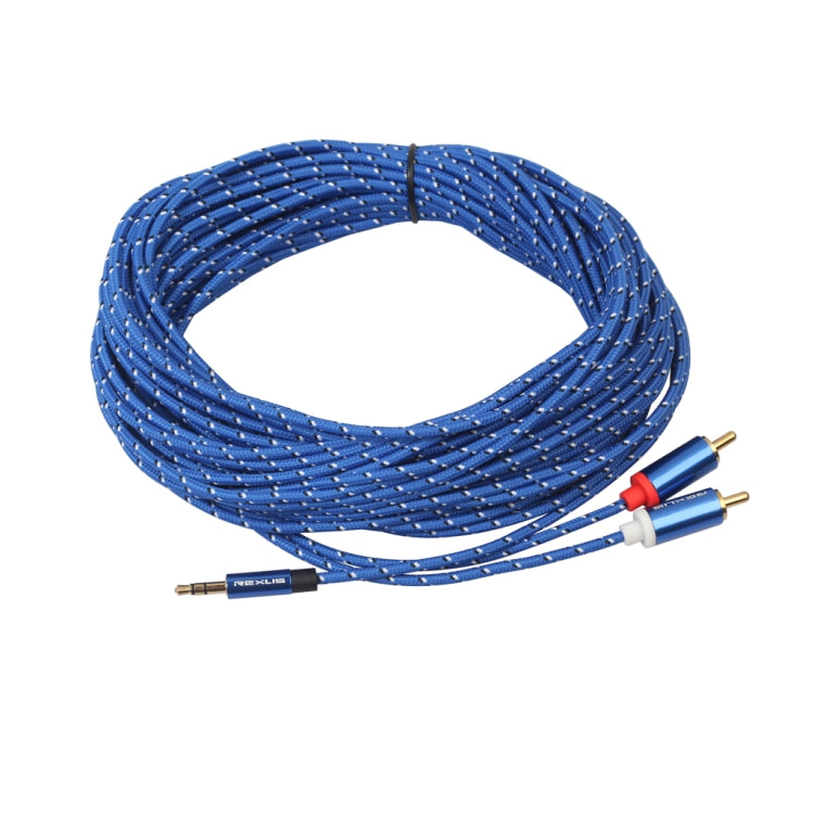 REXLIS 3610 3.5mm Male to Dual RCA Gold-plated Plug Blue Cotton Braided Audio Cable for RCA Input Interface Active Speaker, Length: 10m - RCA Cable by REXLIS | Online Shopping UK | buy2fix