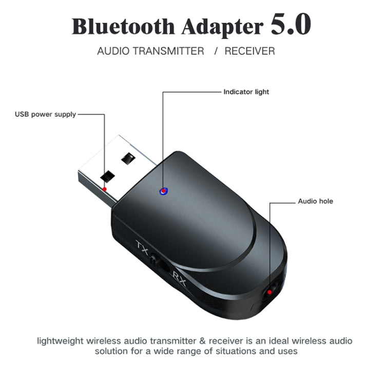 KN330 3 in 1 USB Bluetooth 5.0 Adapter Audio Transmitter Receiver with Switch Button & 3.5mm AUX Interface - Apple Accessories by buy2fix | Online Shopping UK | buy2fix