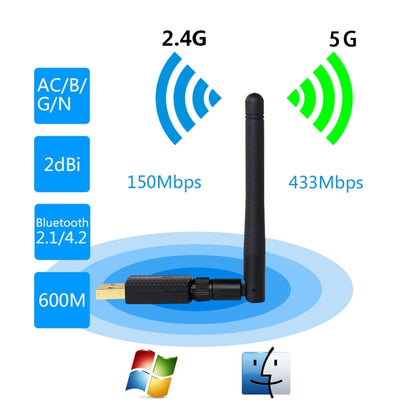 EDUP EP-AC1661 2 in 1 Bluetooth 4.2 + Dual Band 11AC 600Mbps High Speed Wireless USB Adapter WiFi Receiver - USB Network Adapter by EDUP | Online Shopping UK | buy2fix