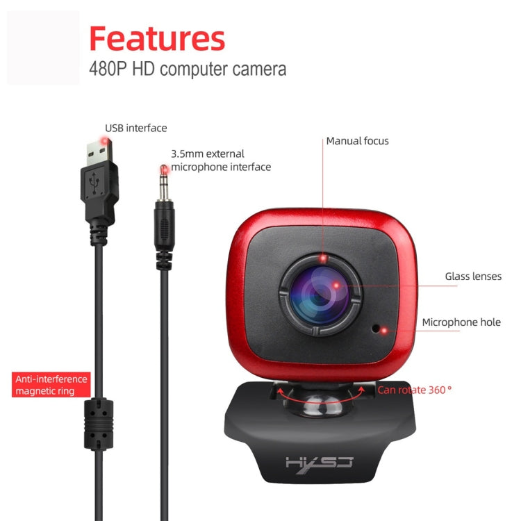 HXSJ A849 480P Adjustable 360 Degree HD Video Webcam PC Camera with Microphone(Black Red) - HD Camera by HXSJ | Online Shopping UK | buy2fix