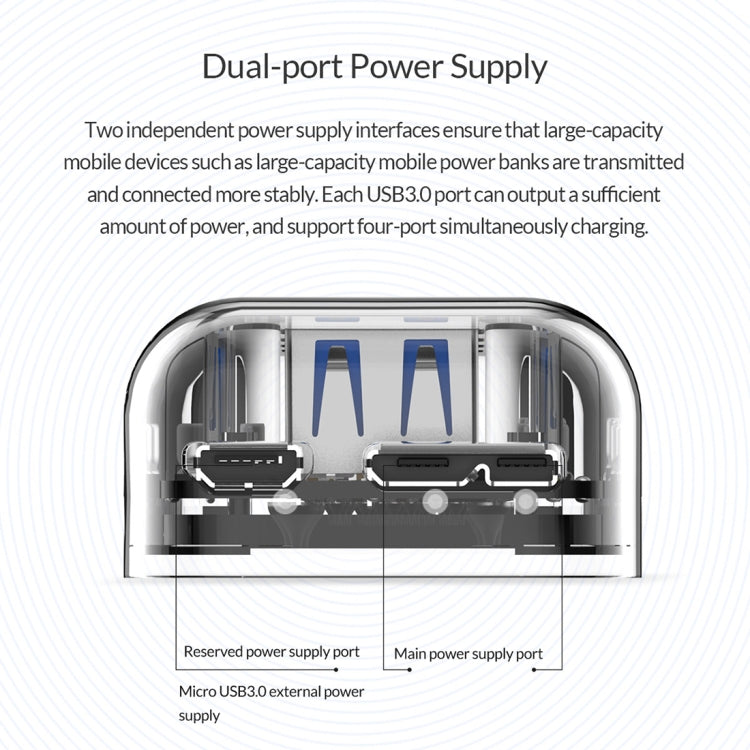 ORICO F4U 4 x USB 3.0 Ports 5Gbps Fast Transmission Desktop HUB with Blue LED Indicator Light(Transparent) - USB 3.0 HUB by ORICO | Online Shopping UK | buy2fix