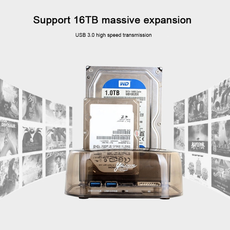 2.5 / 3.5 inch USB3.0 Dual SATA HDD Enclosure with HUB & OTB Function, The Maximum Support Capacity: 16TB - HDD Enclosure by buy2fix | Online Shopping UK | buy2fix