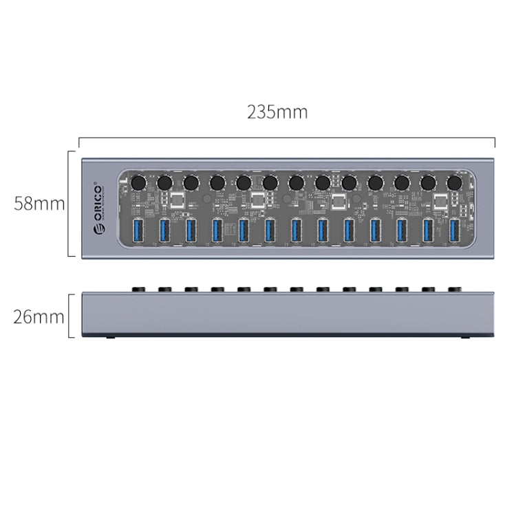 ORICO AT2U3-13AB-GY-BP 13 Ports USB 3.0 HUB with Individual Switches & Blue LED Indicator, EU Plug - USB 3.0 HUB by ORICO | Online Shopping UK | buy2fix