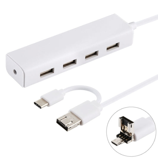 3 in 1 USB-C / Type-C + Micro USB + 4 x USB 2.0 Ports HUB Converter, Cable Length: 12cm(White) - USB 2.0 HUB by buy2fix | Online Shopping UK | buy2fix