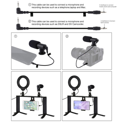 PULUZ 4 in 1 Vlogging Live Broadcast 4.7 inch 12cm Ring LED Selfie Light Smartphone Video Rig Handle Stabilizer Aluminum Bracket Kits with Microphone + Tripod Mount + Cold Shoe Tripod Head - Camera Accessories by PULUZ | Online Shopping UK | buy2fix